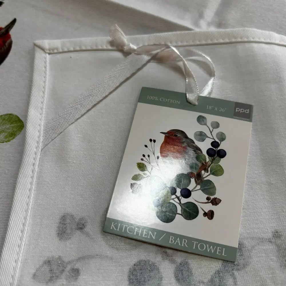 NWT Kitchen tea bar chefs towel 100% cotton colorful birds motif NEW